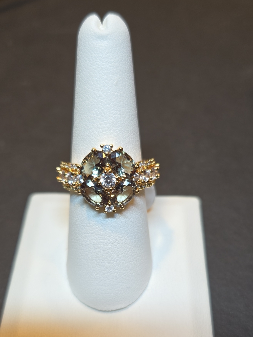 Gold Floral Cluster Ring with Champagne and White Stones